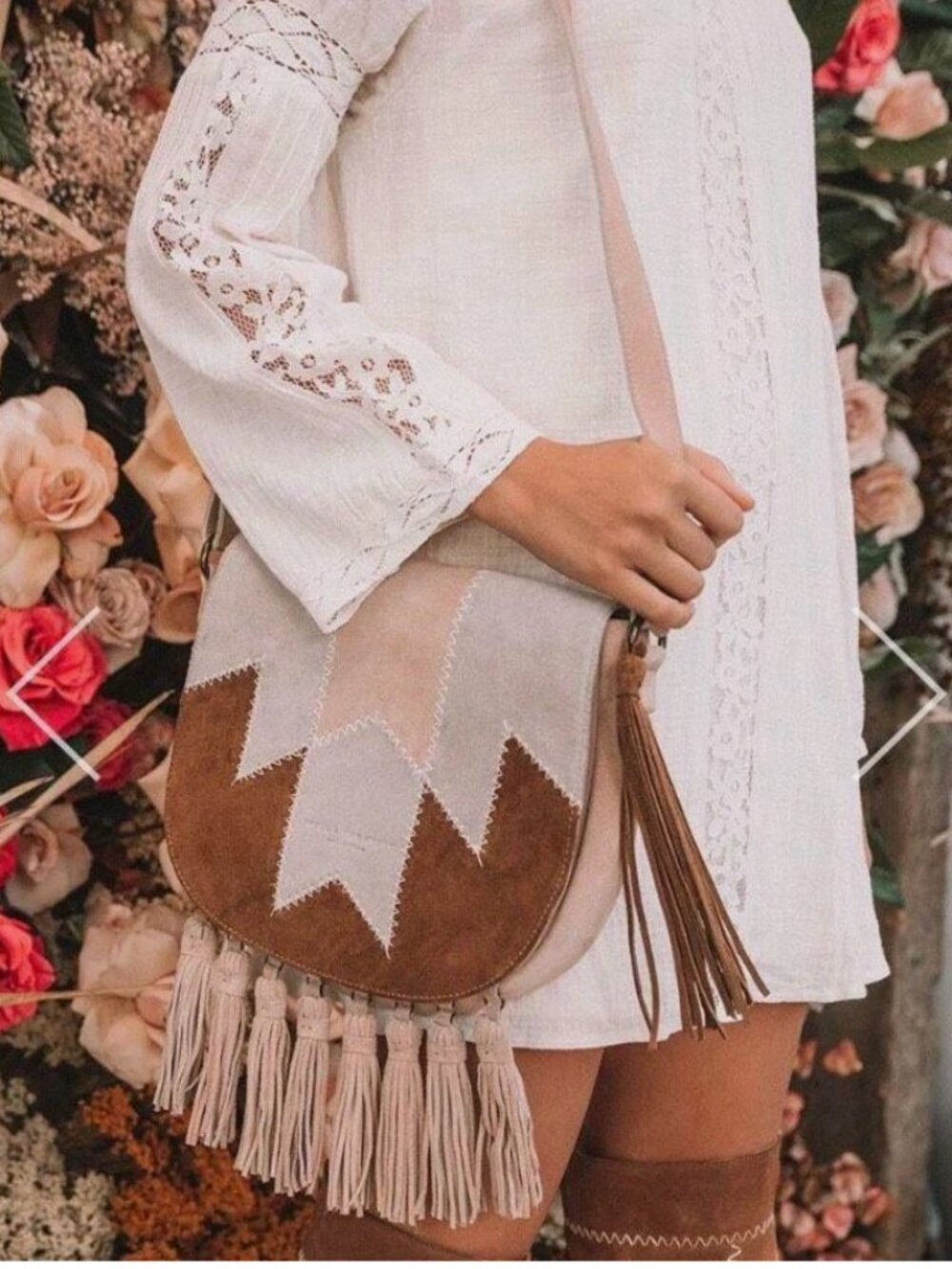 Spell & The Gypsy Zephyr Patchwork Saddle Bag Suede Fringe Boho Crossbody Rare